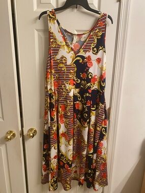 24Seven Floral & Scroll Print Sleeveless Maxi Dress - Orange Floral